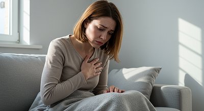 Девушка держится за левую сторону гредной клетки